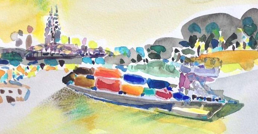 aquarell städte am fluss