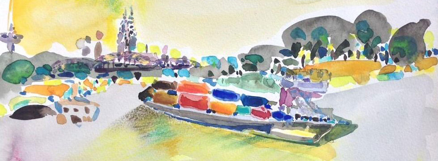 aquarell städte am fluss